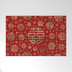 Double Happiness Symbol pattern - Gold on red Welcome Mat Gallery Image 1