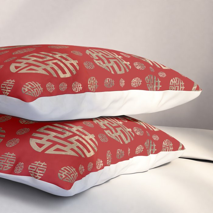 Double Happiness Symbol pattern - Gold on red Pillow Sham Gallery Image 3