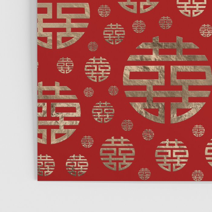 Double Happiness Symbol pattern - Gold on red Poster Gallery Image 3