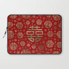 Double Happiness Symbol pattern - Gold on red Laptop Sleeve Gallery Image 1