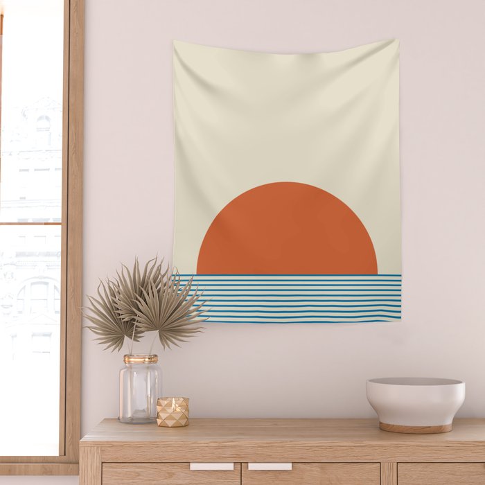 Sunrise Sunset IV - Orange Blue Wall Tapestry Gallery Image 2