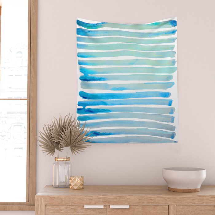 New Year Blue Water Lines Wall Tapestry Gallery Image 2