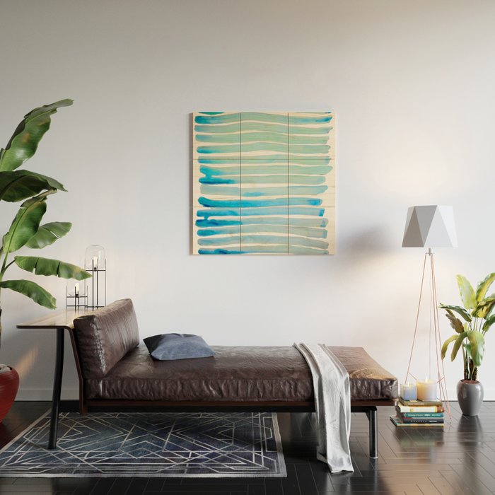 New Year Blue Water Lines Wood Wall Art Gallery Image 2