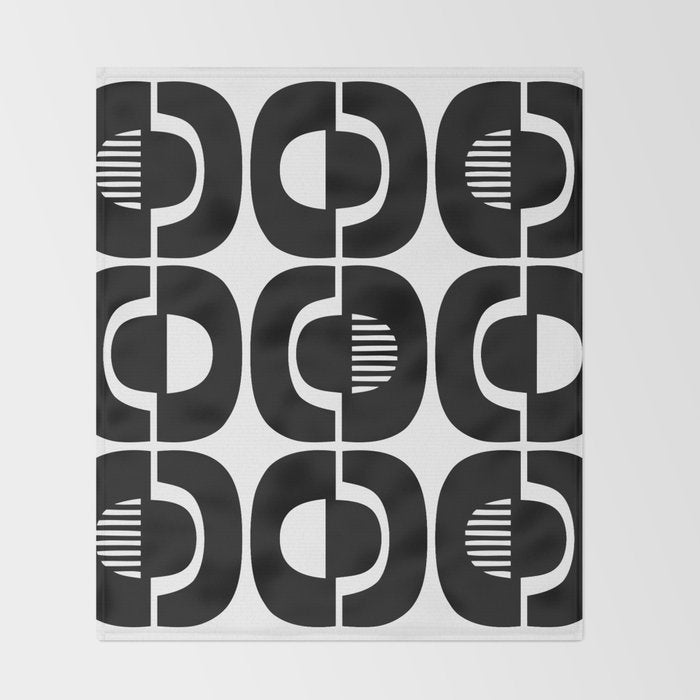 Mid Century Modern Geometric 921 Black and White Throw Blanket Gallery Image 2