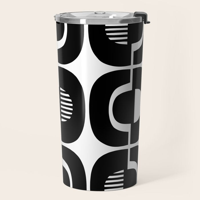 Mid Century Modern Geometric 921 Black and White Travel Mug Gallery Image 2