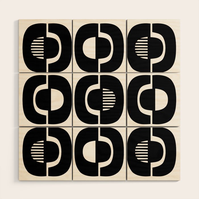 Mid Century Modern Geometric 921 Black and White Wood Wall Art Gallery Image 1