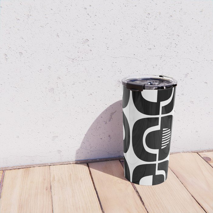 Mid Century Modern Geometric 921 Black and White Travel Mug Gallery Image 4