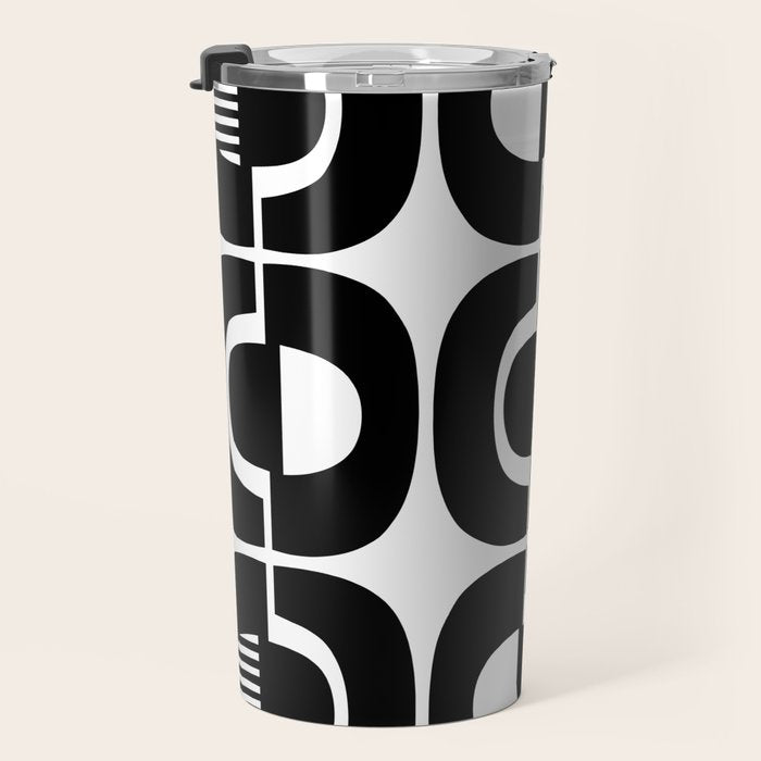 Mid Century Modern Geometric 921 Black and White Travel Mug Gallery Image 3