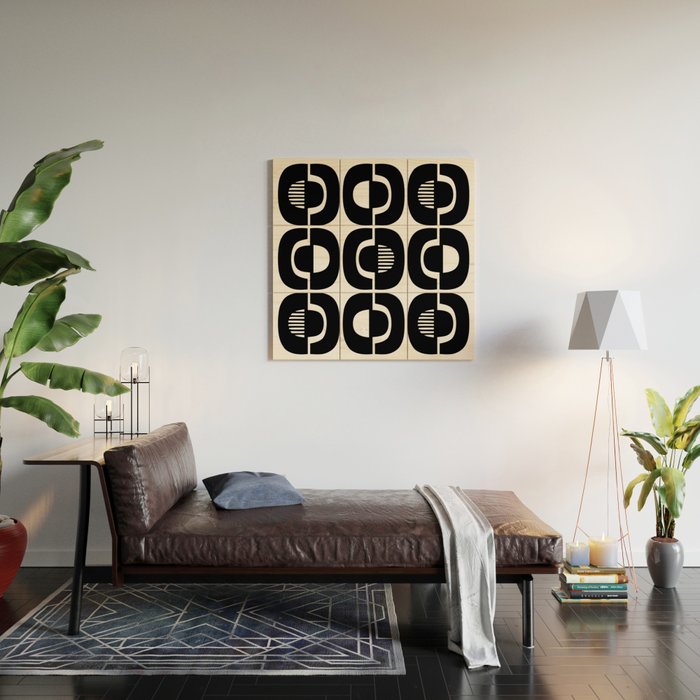 Mid Century Modern Geometric 921 Black and White Wood Wall Art Gallery Image 2