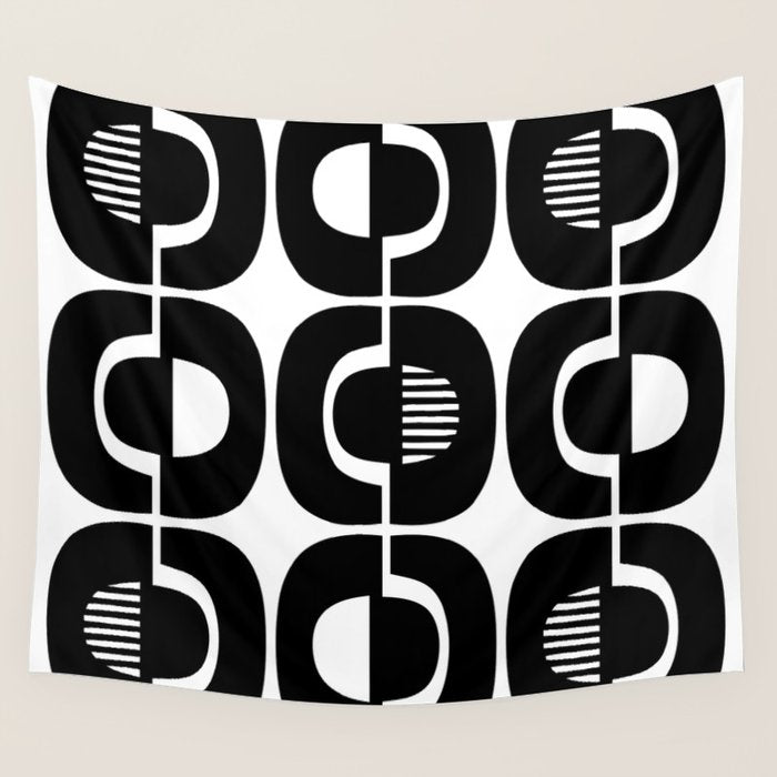 Mid Century Modern Geometric 921 Black and White Wall Tapestry Gallery Image 4