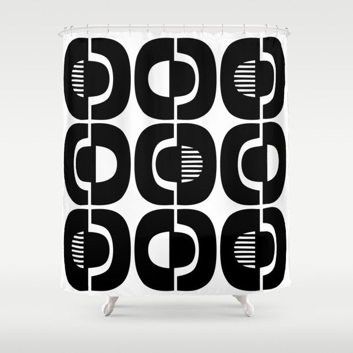 Mid Century Modern Geometric 921 Black and White Shower Curtain Gallery Image 1