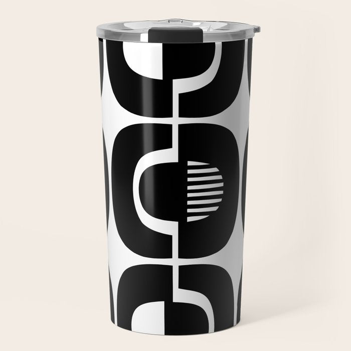 Mid Century Modern Geometric 921 Black and White Travel Mug Gallery Image 1