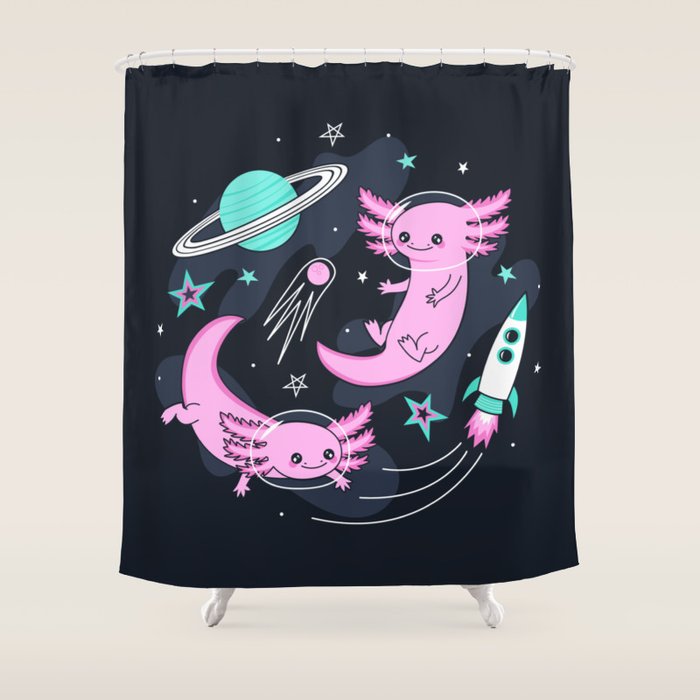 Space Axolotls Shower Curtain Gallery Image 1