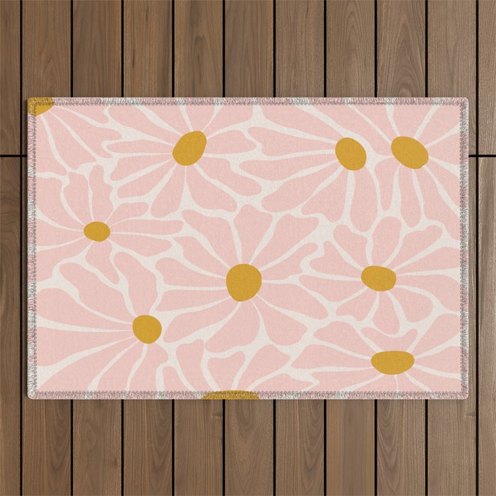 Big Groovy Flower - Light Pink Pastel Outdoor Rug Gallery Image 1