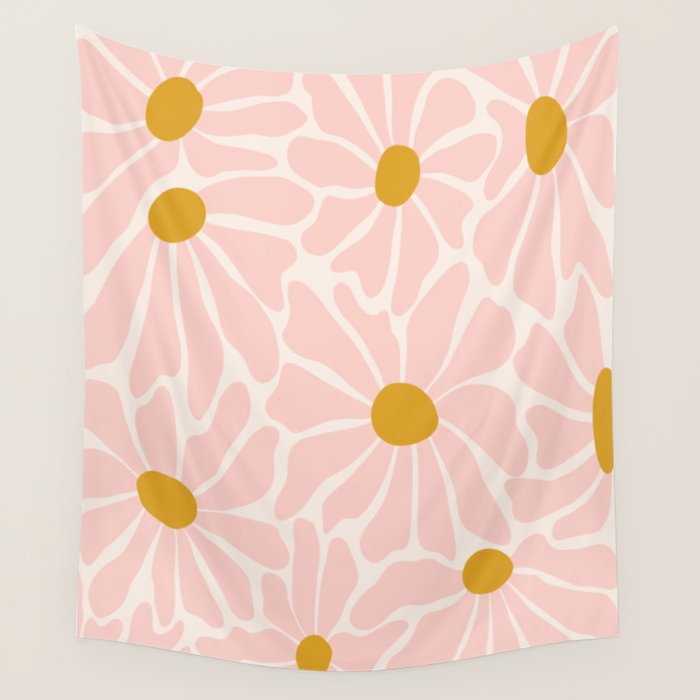 Big Groovy Flower - Light Pink Pastel Wall Tapestry Gallery Image 1