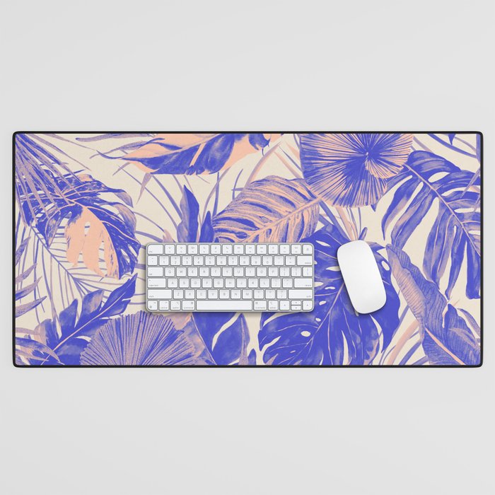 Blue and pink leafy jungle J Desk Mat Gallery Image 1