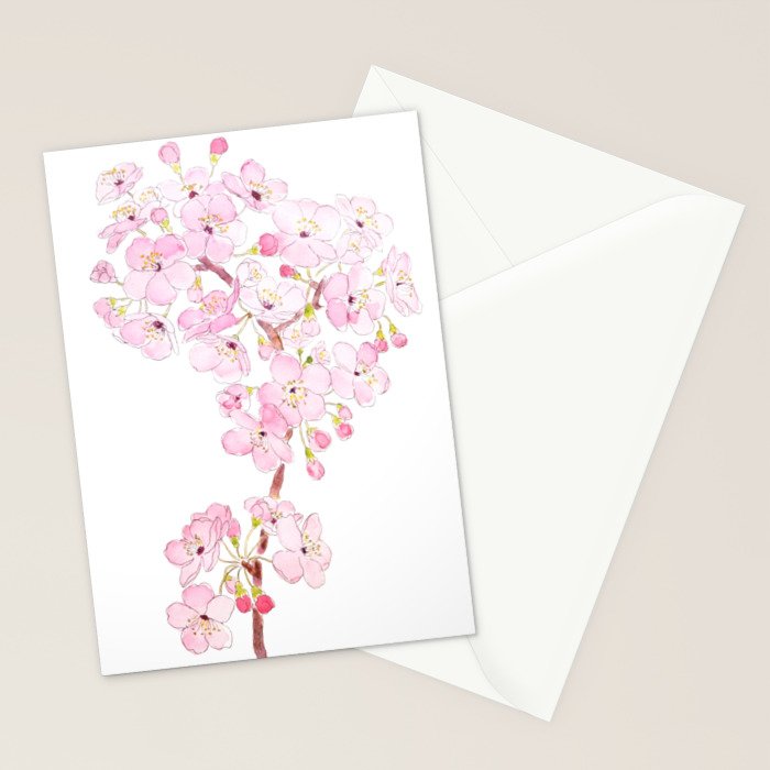 cherry blossom ink and watercolor 1 Stationery Card Gallery Image 2