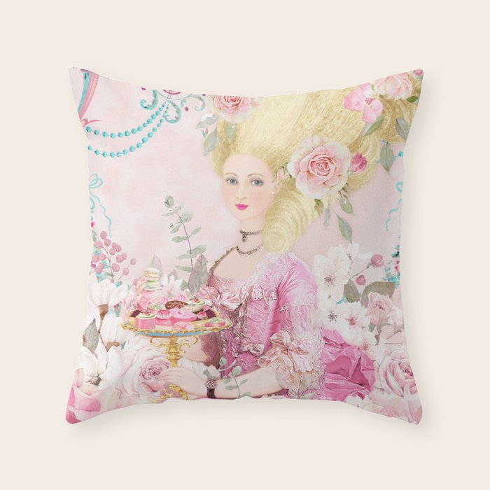 Marie Antoinette Flower Tea Throw Pillow Gallery Image 1