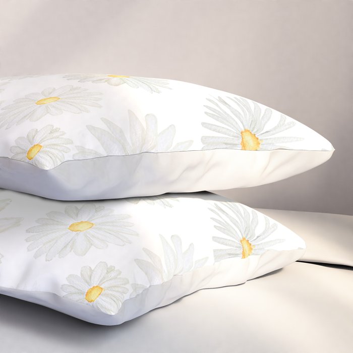 white daisy pattern watercolor Pillow Sham Gallery Image 3
