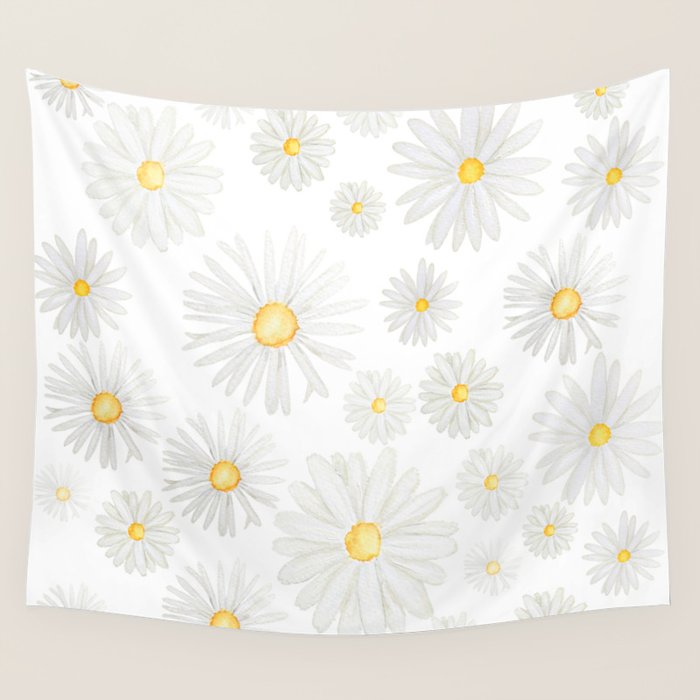 white daisy pattern watercolor Wall Tapestry Gallery Image 4