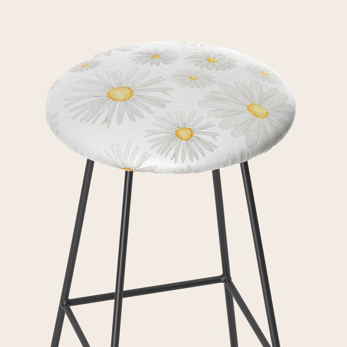 white daisy pattern watercolor Stool Gallery Image 2