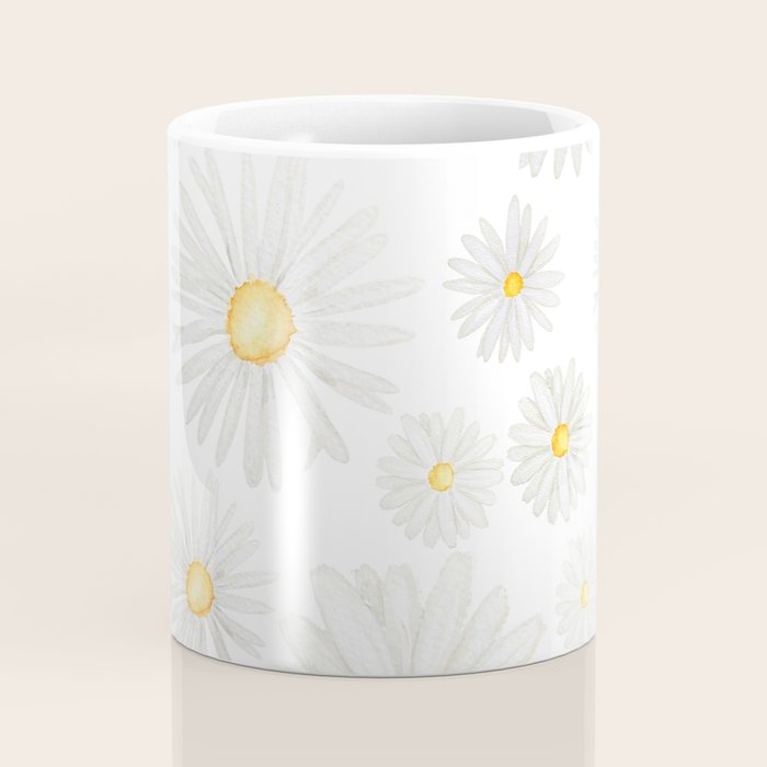 white daisy pattern watercolor Coffee Mug Gallery Image 4