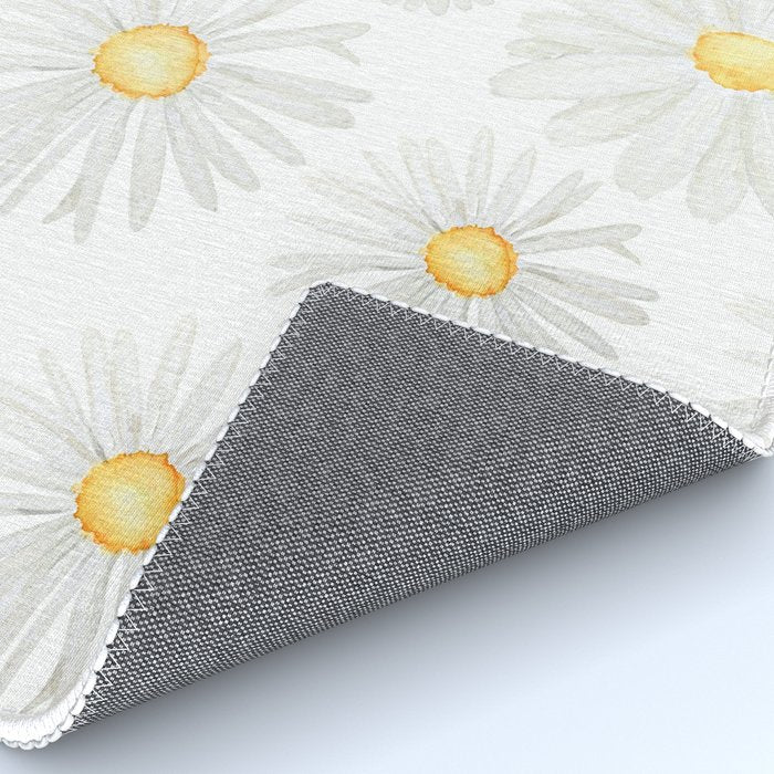 white daisy pattern watercolor Rug Gallery Image 4