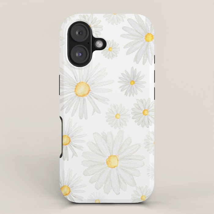 white daisy pattern watercolor iPhone Case Gallery Image 1