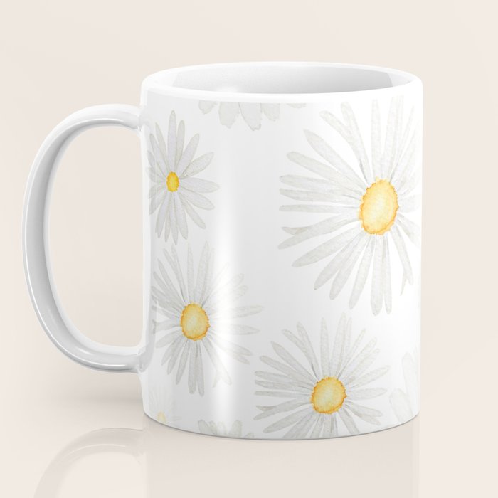 white daisy pattern watercolor Coffee Mug Gallery Image 3