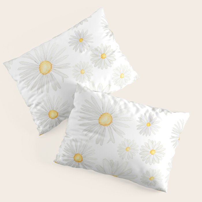 white daisy pattern watercolor Pillow Sham Gallery Image 3