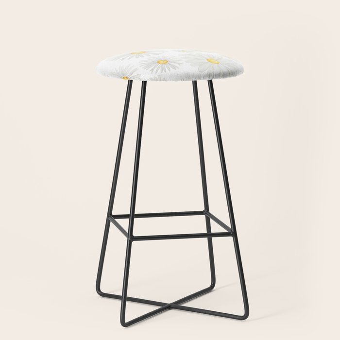 white daisy pattern watercolor Stool Gallery Image 1