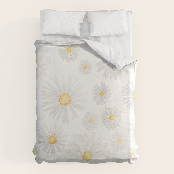 white daisy pattern watercolor Duvet Cover Gallery Image 1