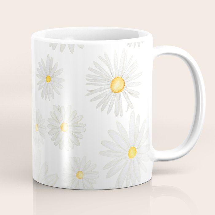 white daisy pattern watercolor Coffee Mug Gallery Image 1