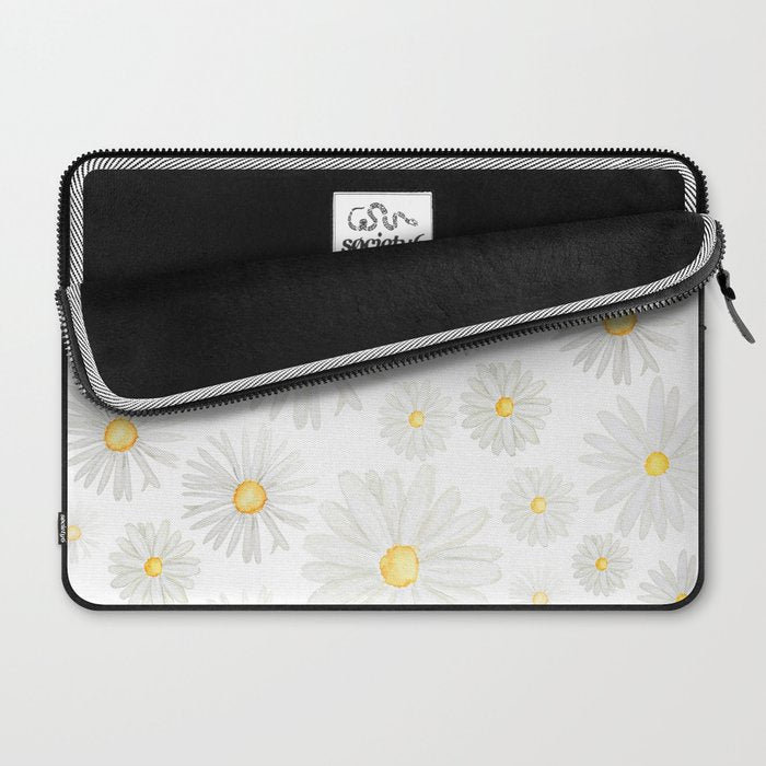 white daisy pattern watercolor Laptop Sleeve Gallery Image 2