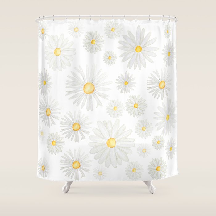 white daisy pattern watercolor Shower Curtain Gallery Image 1