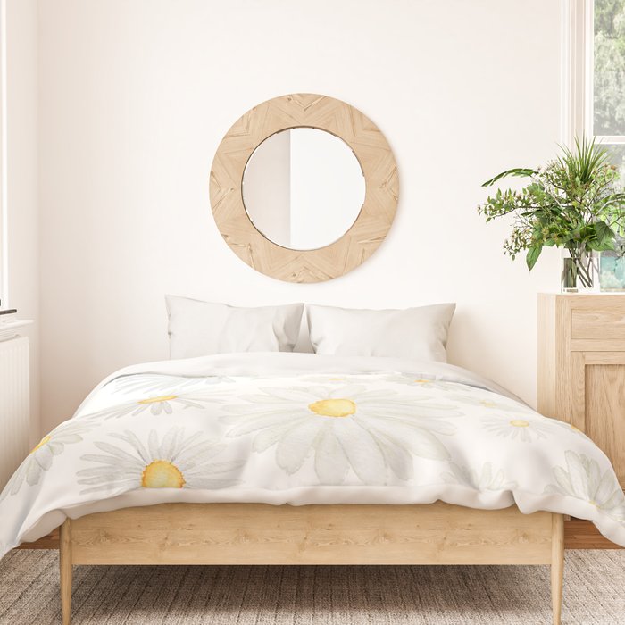 white daisy pattern watercolor Duvet Cover Gallery Image 3