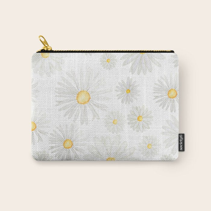 white daisy pattern watercolor Carry All Pouch Gallery Image 1