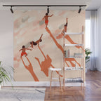 Free Spirits, Children Wild Child Parenthood, Kids Freedom Human Rights Equality, Eclectic Beach Ocean Play Shadows Light Sand Concept Painting Wall Mural Gallery Image 1