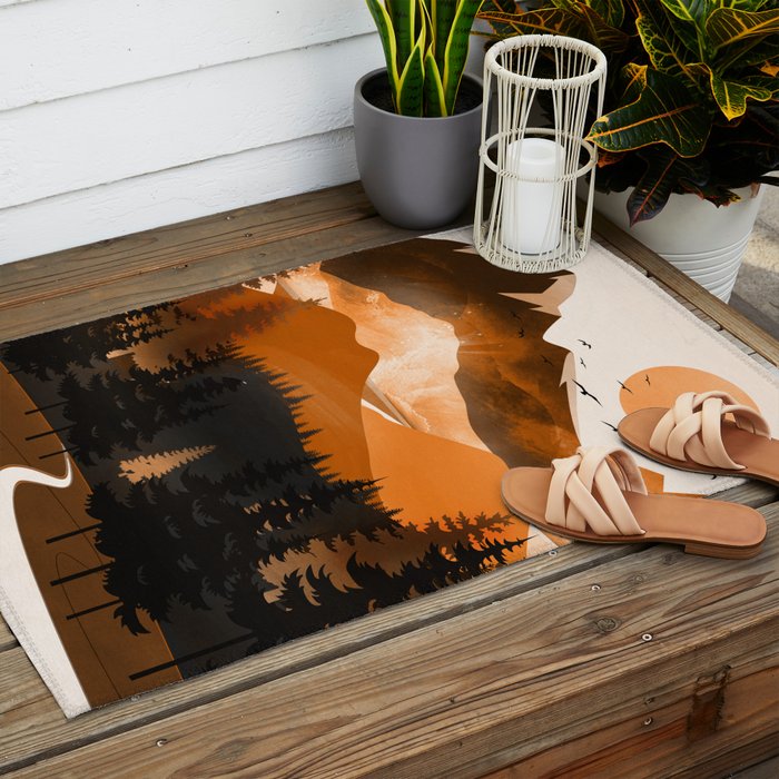Sunshine over the peaceful mountainside Outdoor Rug Gallery Image 2