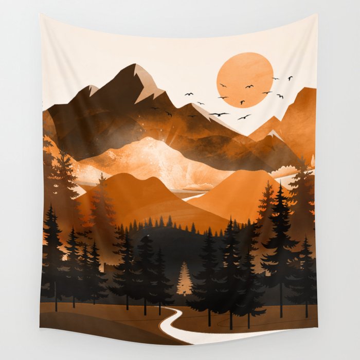 Sunshine over the peaceful mountainside Wall Tapestry Gallery Image 4