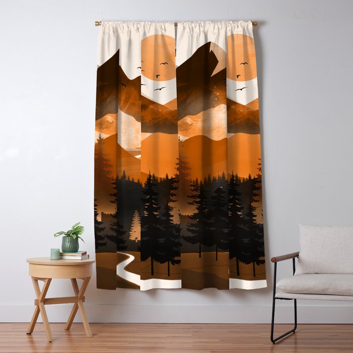 Sunshine over the peaceful mountainside Window Curtain Gallery Image 1