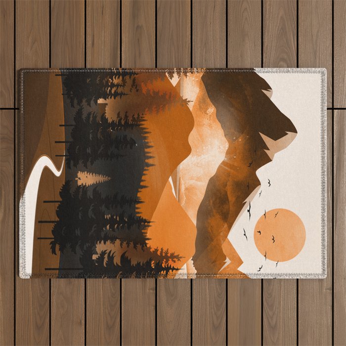 Sunshine over the peaceful mountainside Outdoor Rug Gallery Image 1