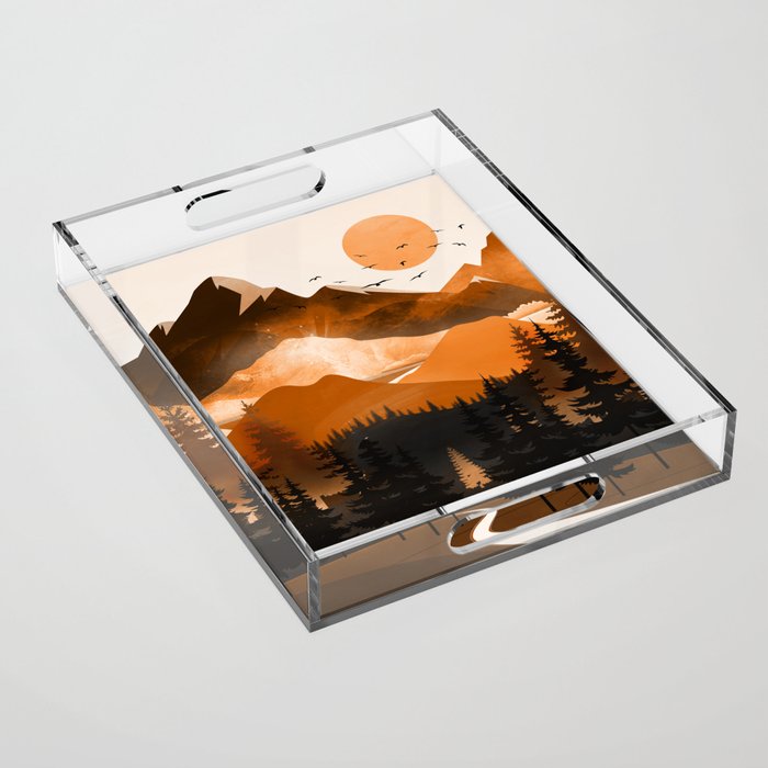 Sunshine over the peaceful mountainside Acrylic Tray Gallery Image 1