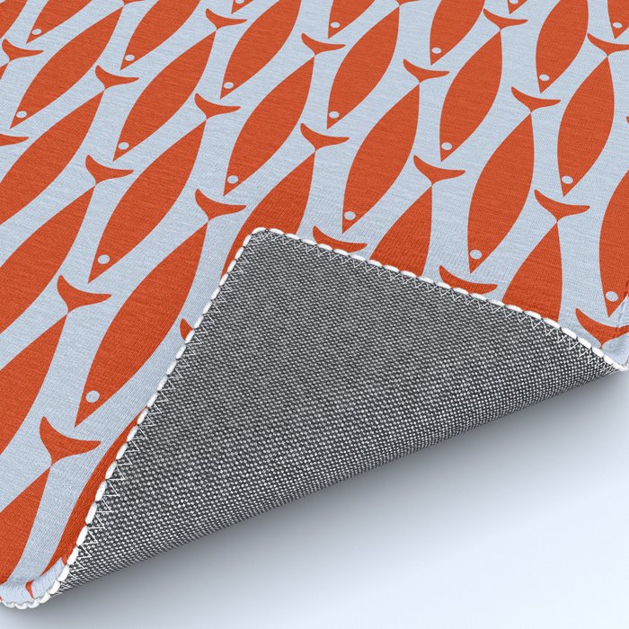 Coastal Fish Retro Pattern in Red Orange and Light Blue Rug Gallery Image 4