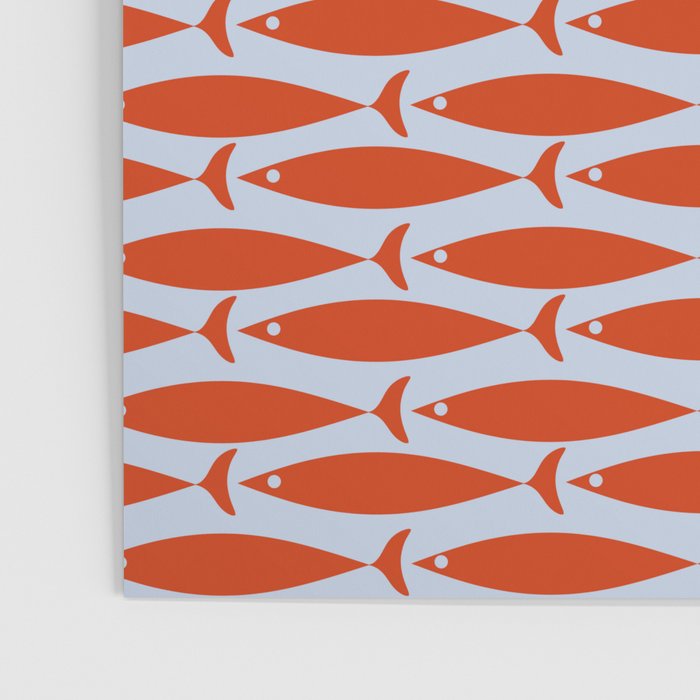 Coastal Fish Retro Pattern in Red Orange and Light Blue Poster Gallery Image 3