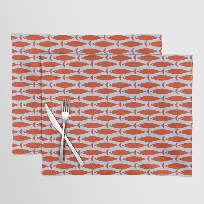 Coastal Fish Retro Pattern in Red Orange and Light Blue Placemat Gallery Image 1