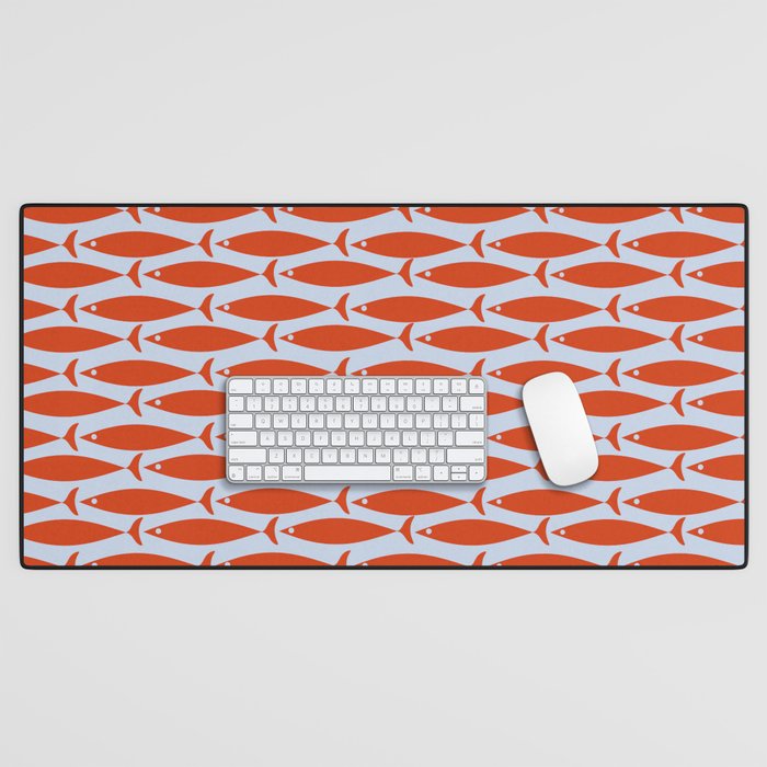 Coastal Fish Retro Pattern in Red Orange and Light Blue Desk Mat Gallery Image 1