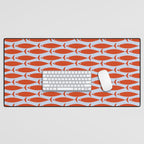 Coastal Fish Retro Pattern in Red Orange and Light Blue Desk Mat Gallery Image 1