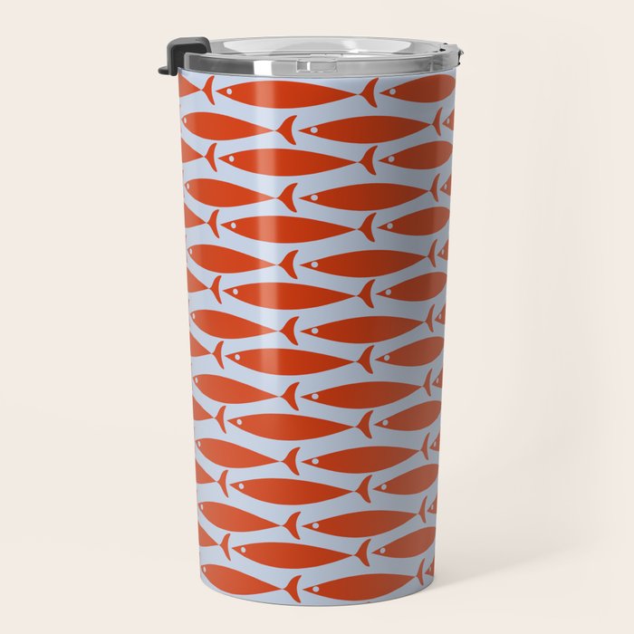 Coastal Fish Retro Pattern in Red Orange and Light Blue Travel Mug Gallery Image 3