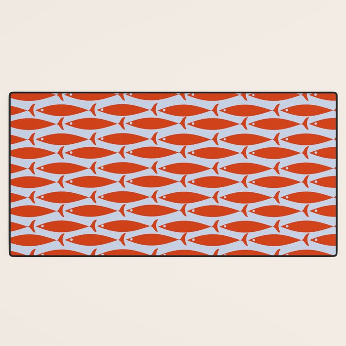 Coastal Fish Retro Pattern in Red Orange and Light Blue Desk Mat Gallery Image 3